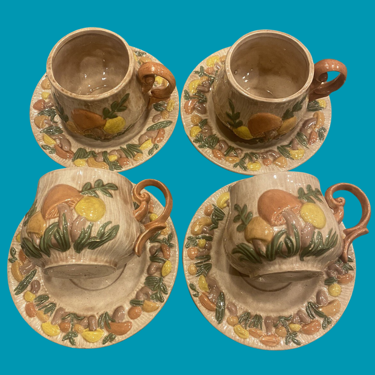 Bisque- Vintage Arnel's Merry Mushroom Teacup & Saucer (Arnel's 768 & 768-A)