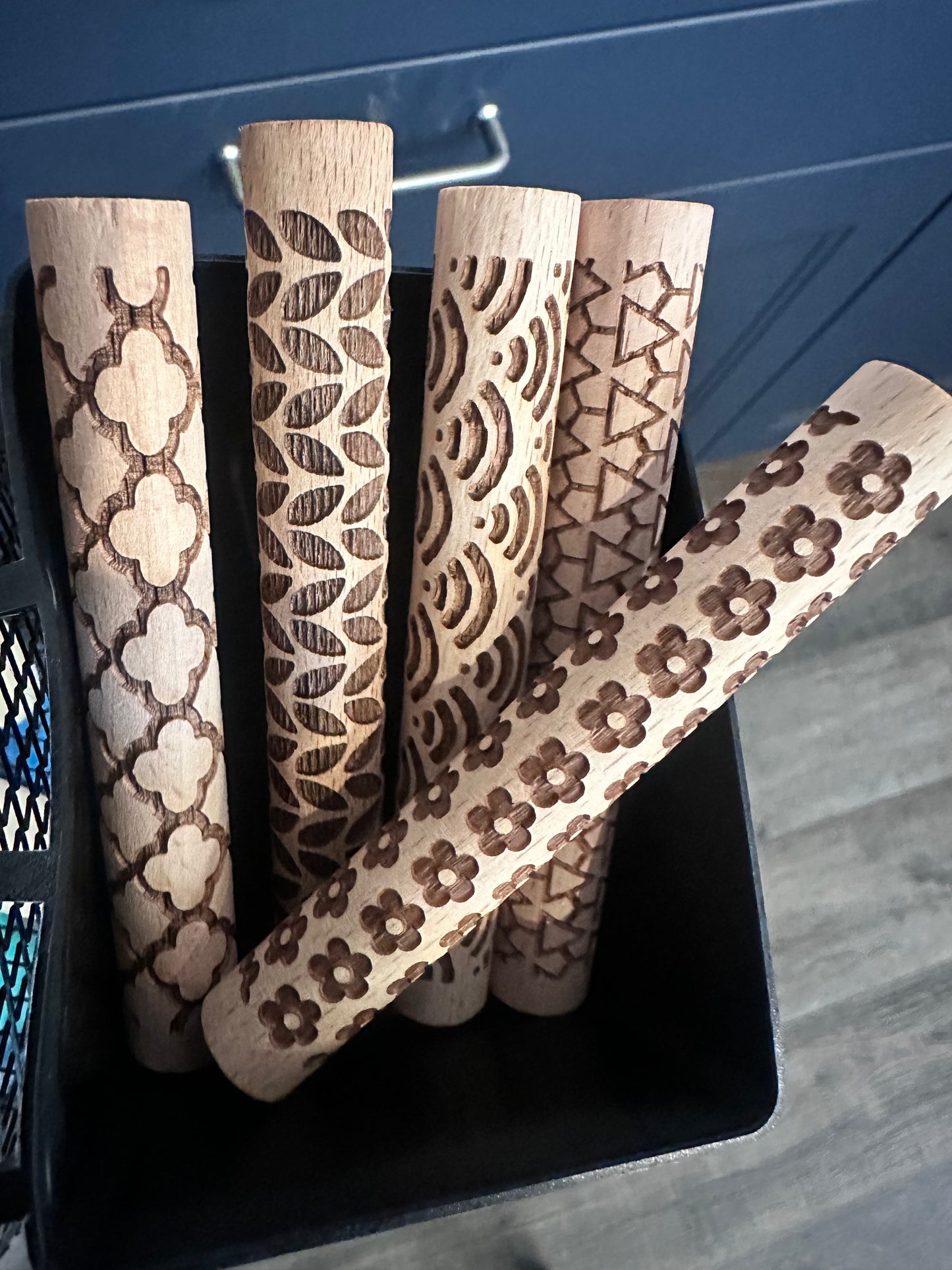 Textured wooden roller for clay