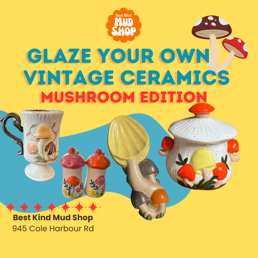 Paint your own vintage mushroom ceramics! May 16th 1-4pm