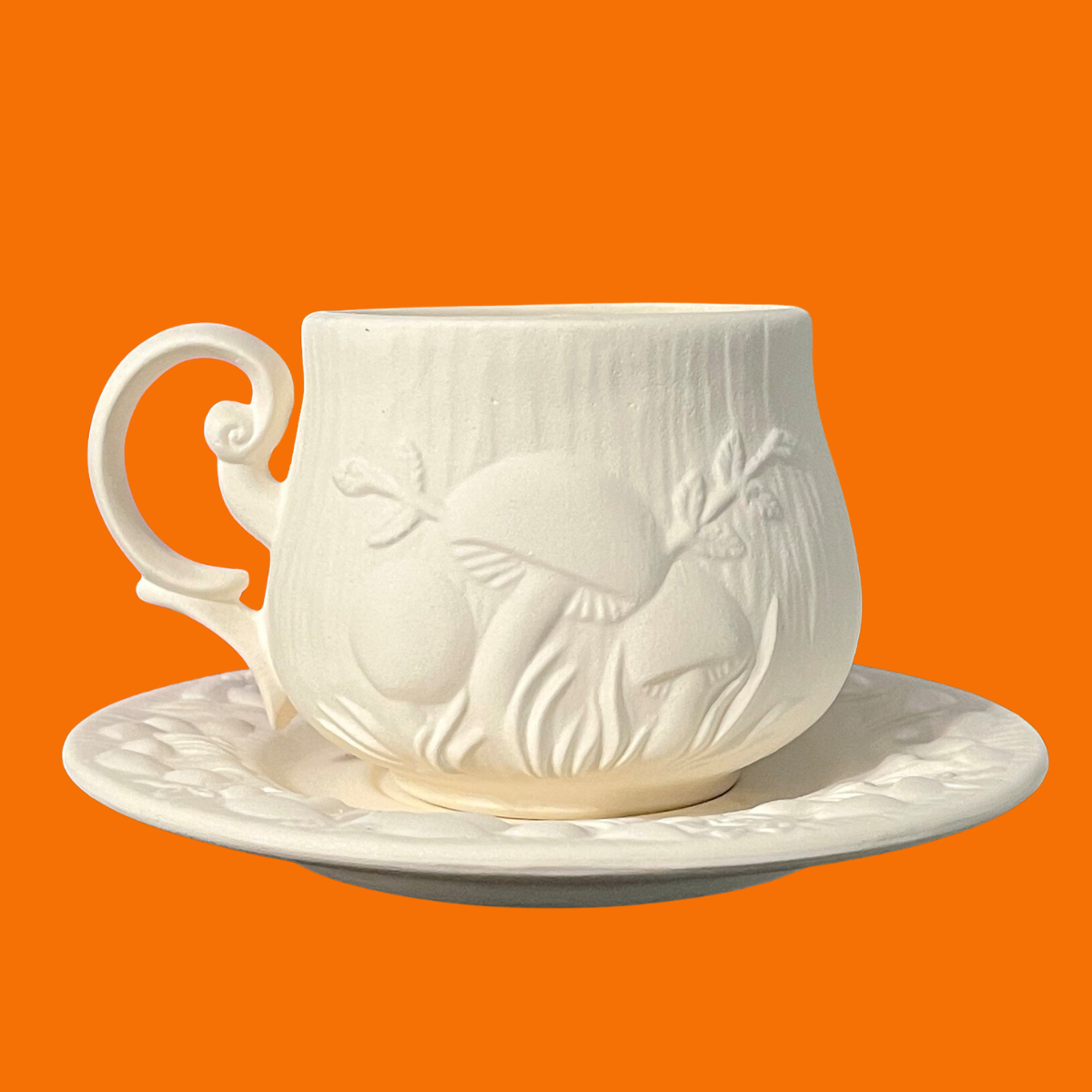 Bisque- Vintage Arnel's Merry Mushroom Teacup & Saucer (Arnel's 768 & 768-A)