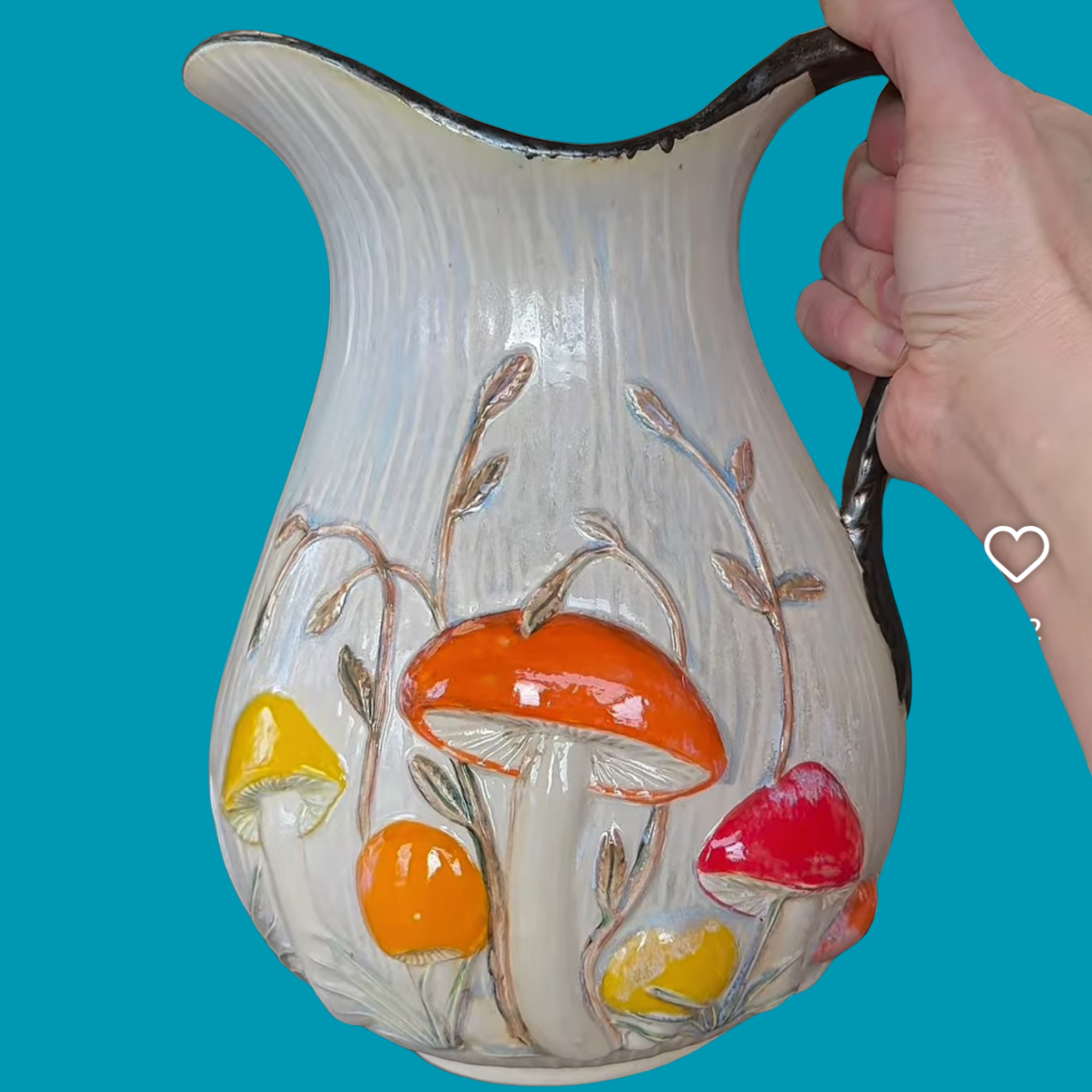 Bisque- Vintage 1974 Arnel's Merry Mushroom Large Pitcher (very rare) (Arnel's 930-A)
