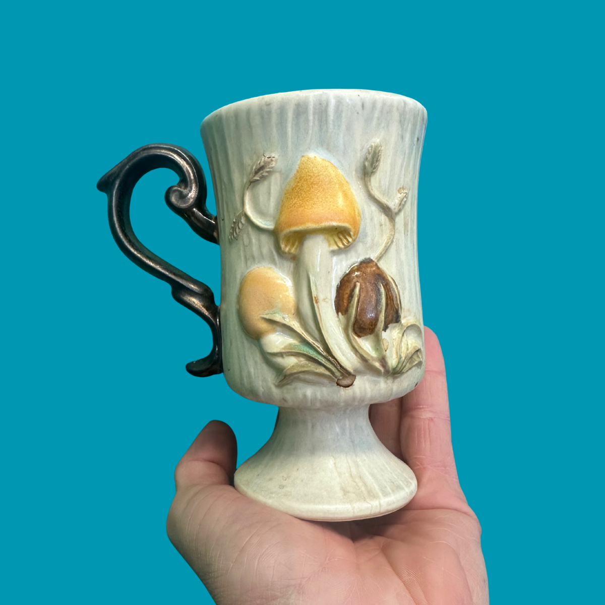Bisque- Vintage Arnel's Merry Mushroom Ornate Mug (rare) (Arnel's 983)