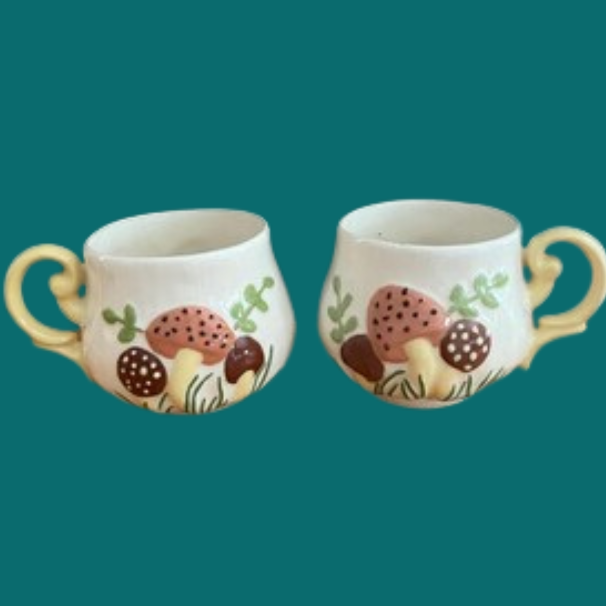 Bisque- Vintage Arnel's Merry Mushroom Teacup & Saucer (Arnel's 768 & 768-A)