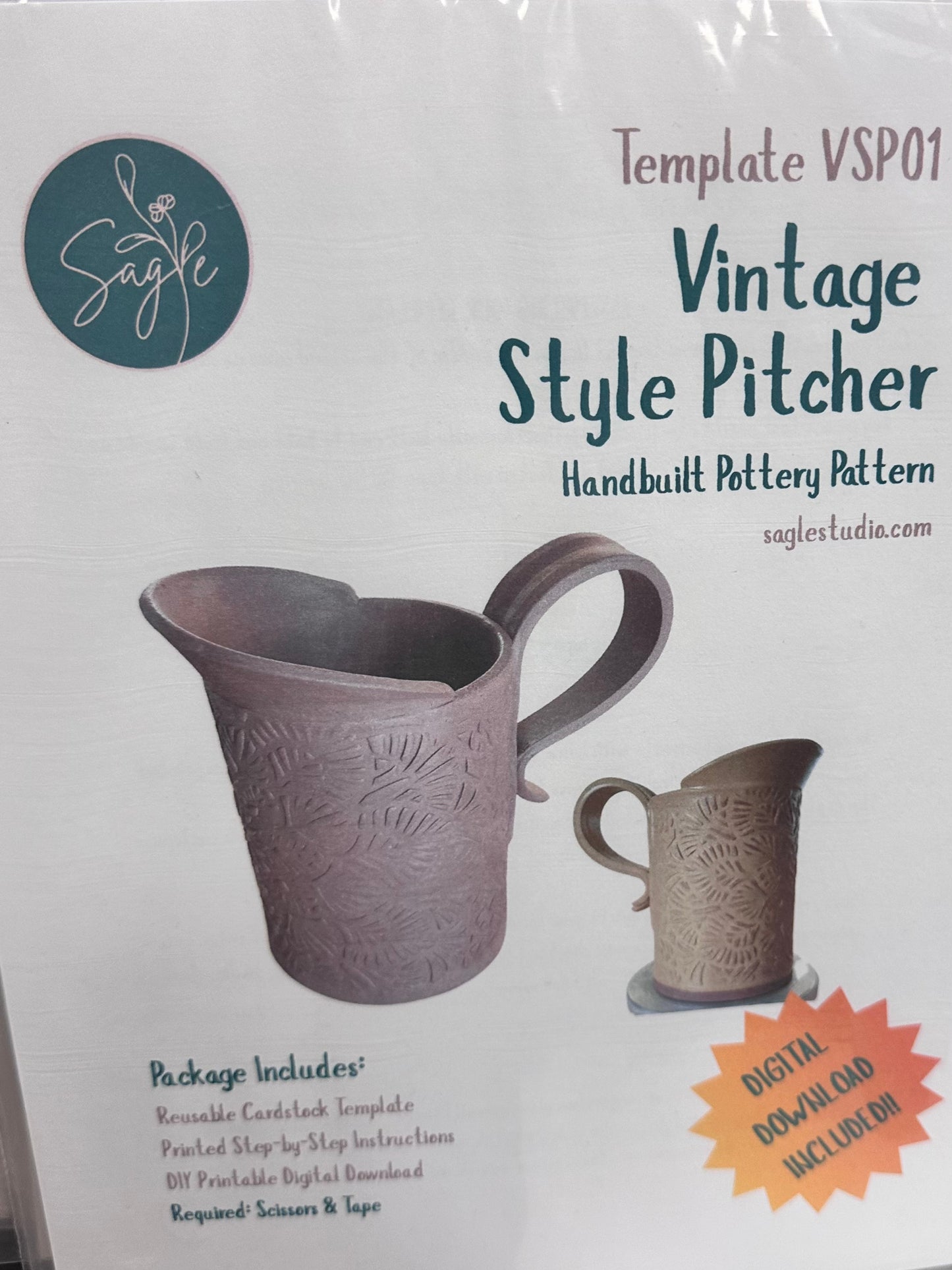 Templates -Pottery Template for Handbuilding | Vintage Style Pitcher Slab Template