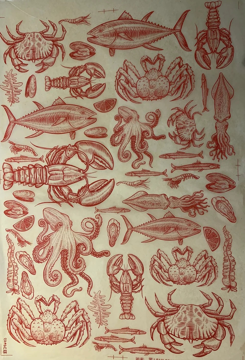 Crustaceans underglaze transfer