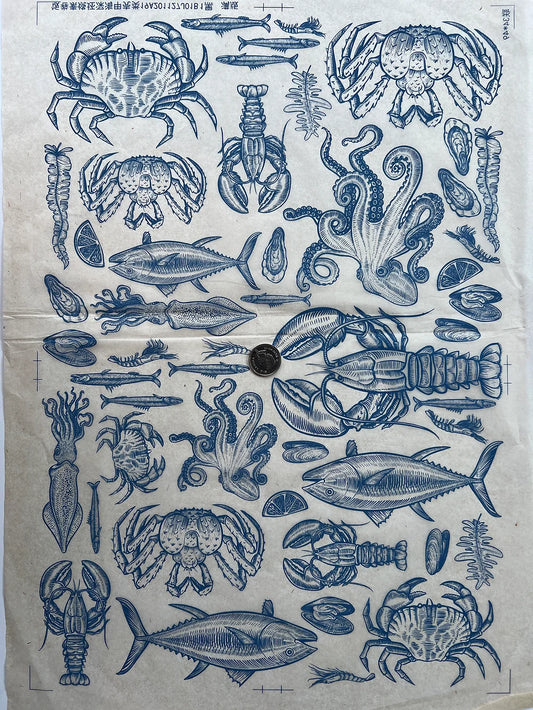 Crustaceans underglaze transfer